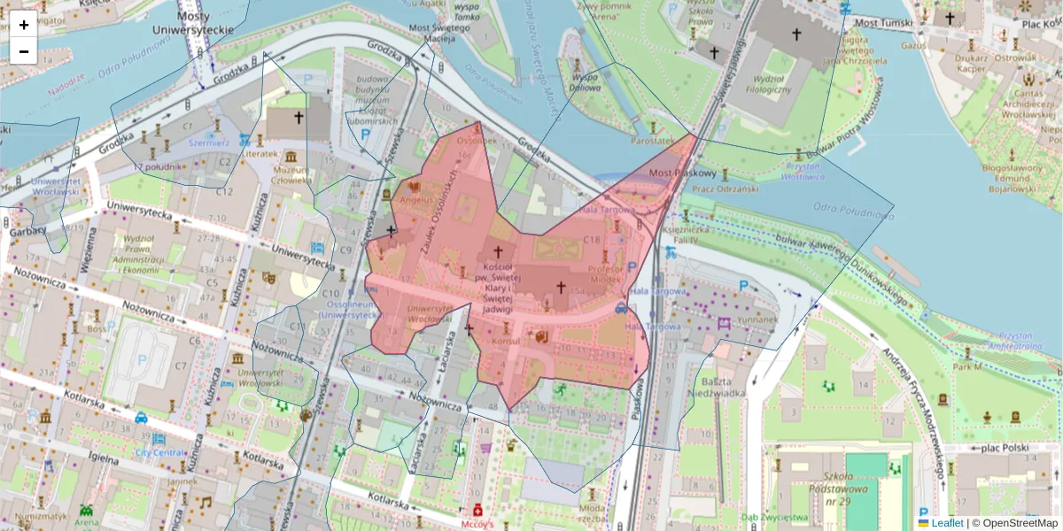Szczegółowa mapa kodu pocztowego 50-140 z granicami, sąsiednimi kodami pocztowymi i urzędami pocztowymi