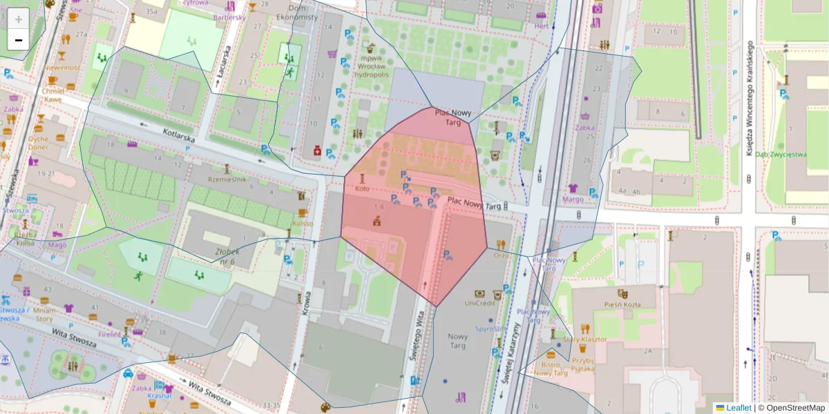 Szczegółowa mapa kodu pocztowego 50-141 z granicami, sąsiednimi kodami pocztowymi i urzędami pocztowymi