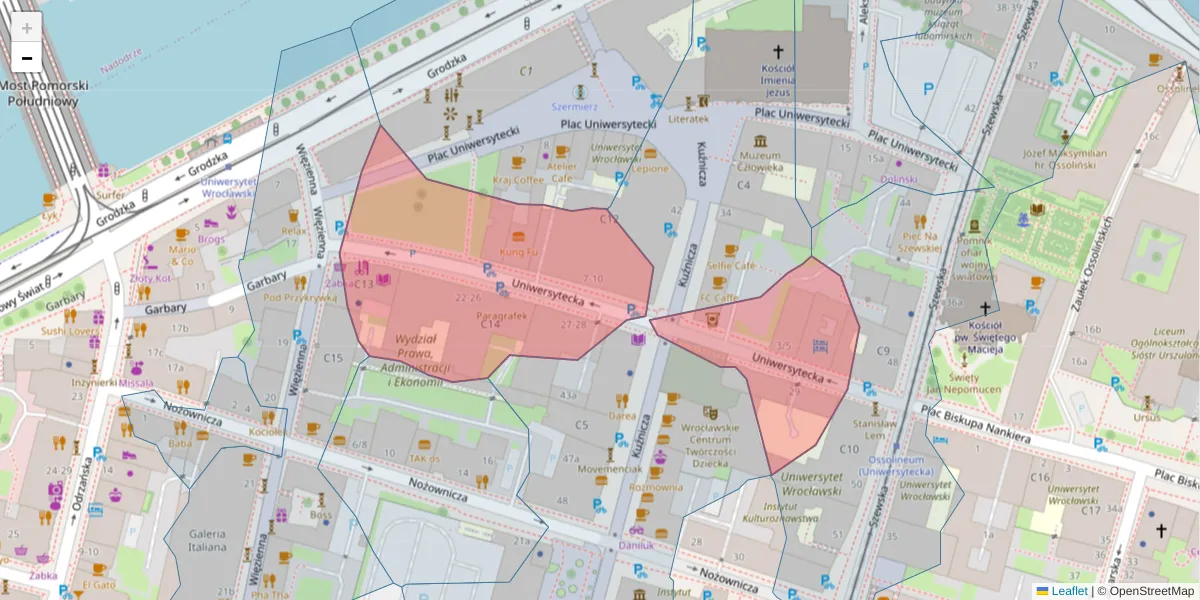 Szczegółowa mapa kodu pocztowego 50-145 z granicami, sąsiednimi kodami pocztowymi i urzędami pocztowymi