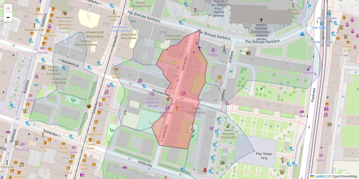 Szczegółowa mapa kodu pocztowego 50-146 z granicami, sąsiednimi kodami pocztowymi i urzędami pocztowymi