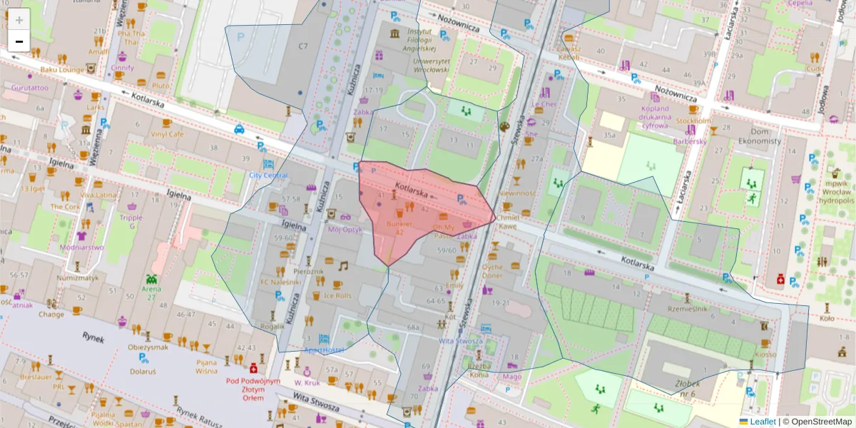 Szczegółowa mapa kodu pocztowego 50-151 z granicami, sąsiednimi kodami pocztowymi i urzędami pocztowymi