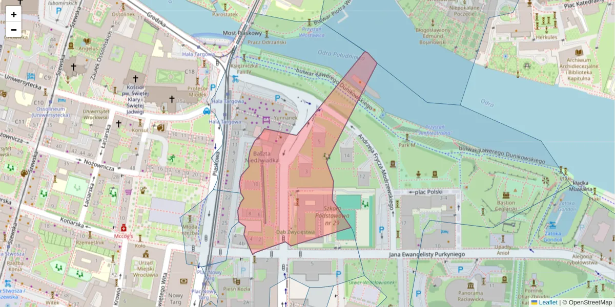 Szczegółowa mapa kodu pocztowego 50-153 z granicami, sąsiednimi kodami pocztowymi i urzędami pocztowymi
