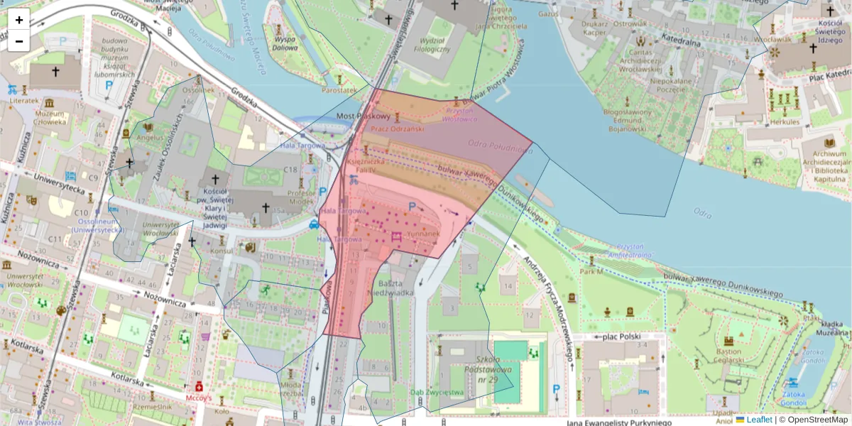 Szczegółowa mapa kodu pocztowego 50-158 z granicami, sąsiednimi kodami pocztowymi i urzędami pocztowymi