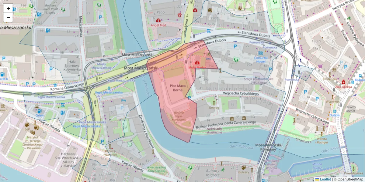 Szczegółowa mapa kodu pocztowego 50-204 z granicami, sąsiednimi kodami pocztowymi i urzędami pocztowymi