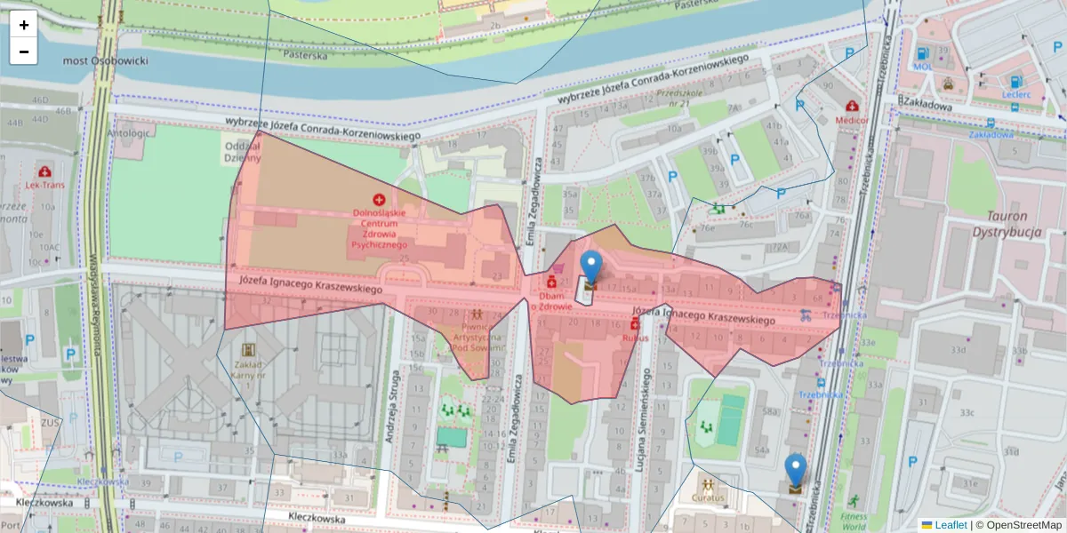 Szczegółowa mapa kodu pocztowego 50-229 z granicami, sąsiednimi kodami pocztowymi i urzędami pocztowymi