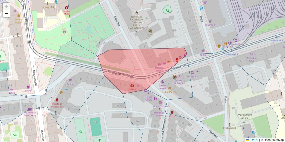 Szczegółowa mapa kodu pocztowego 50-235 z granicami, sąsiednimi kodami pocztowymi i urzędami pocztowymi