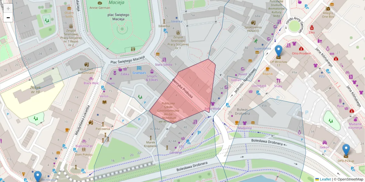 Szczegółowa mapa kodu pocztowego 50-242 z granicami, sąsiednimi kodami pocztowymi i urzędami pocztowymi
