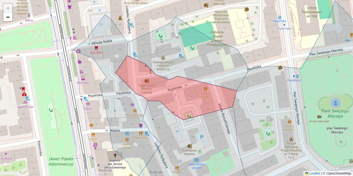 Szczegółowa mapa kodu pocztowego 50-247 z granicami, sąsiednimi kodami pocztowymi i urzędami pocztowymi
