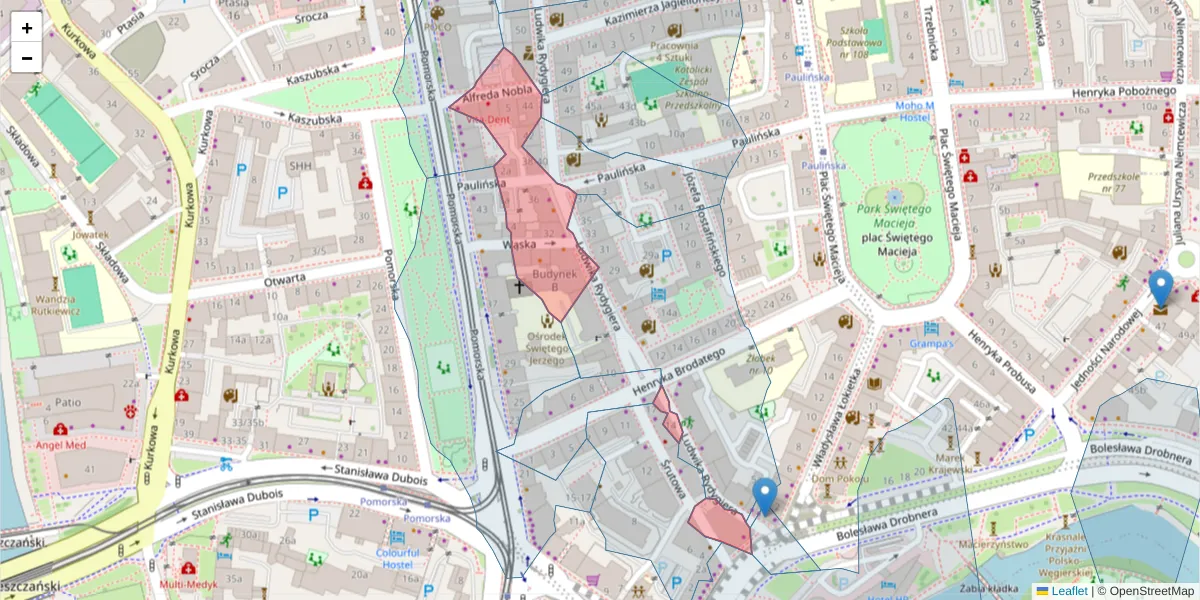 Szczegółowa mapa kodu pocztowego 50-249 z granicami, sąsiednimi kodami pocztowymi i urzędami pocztowymi
