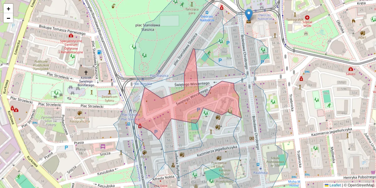 Szczegółowa mapa kodu pocztowego 50-252 z granicami, sąsiednimi kodami pocztowymi i urzędami pocztowymi