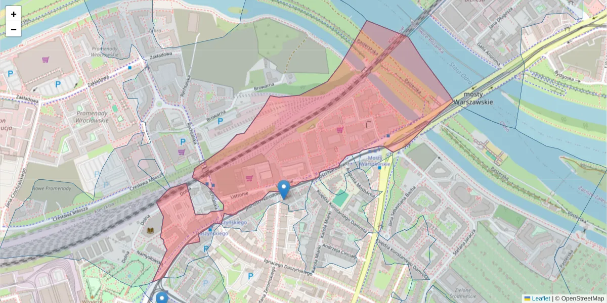 Szczegółowa mapa kodu pocztowego 50-302 z granicami, sąsiednimi kodami pocztowymi i urzędami pocztowymi