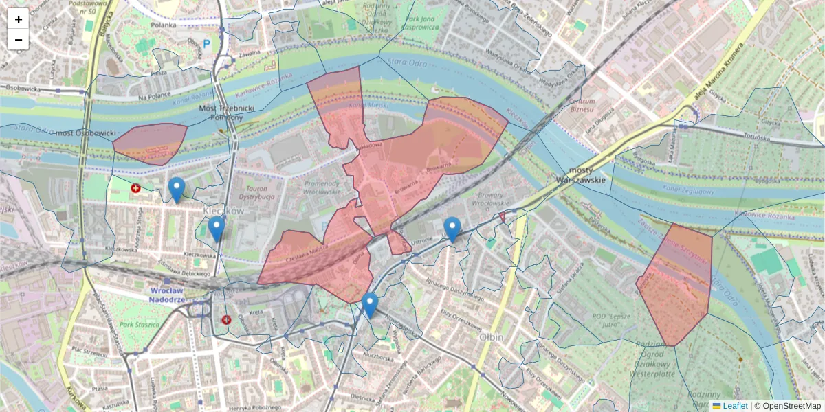 Szczegółowa mapa kodu pocztowego 50-304 z granicami, sąsiednimi kodami pocztowymi i urzędami pocztowymi