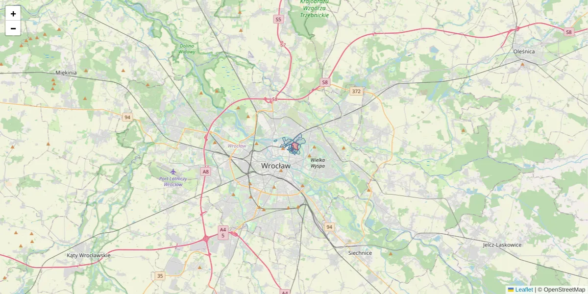 Szczegółowa mapa kodu pocztowego 50-305 z granicami, sąsiednimi kodami pocztowymi i urzędami pocztowymi
