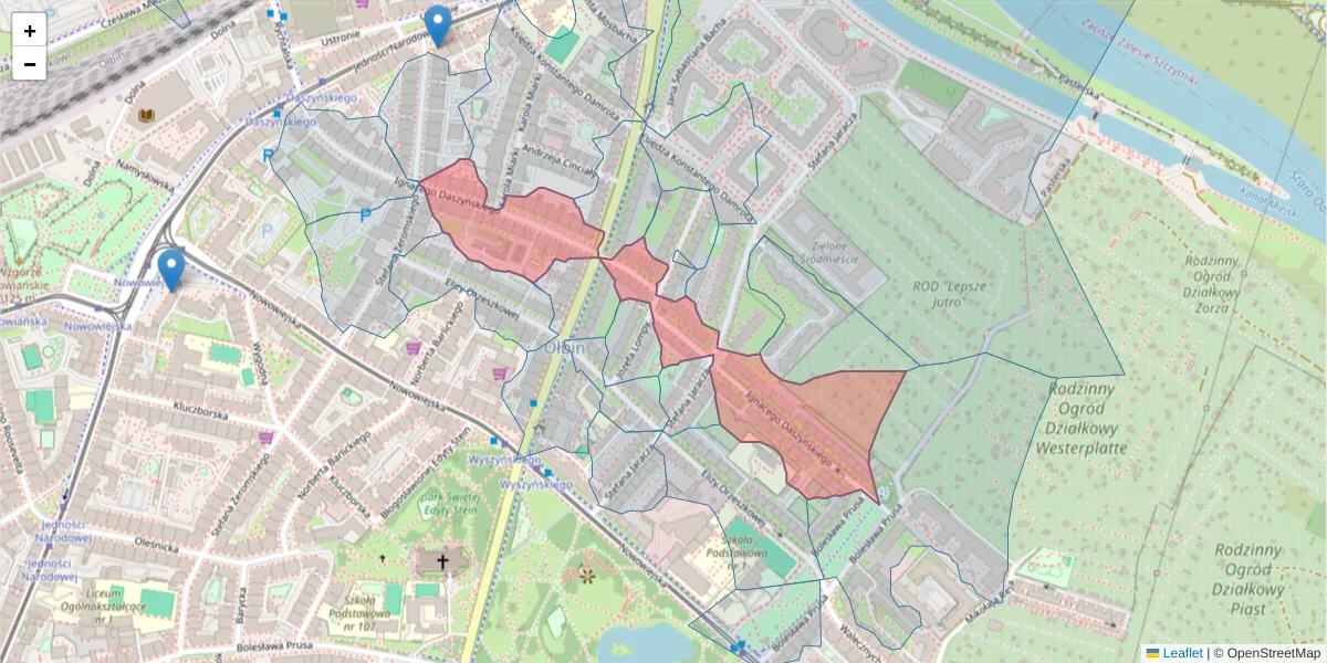 Szczegółowa mapa kodu pocztowego 50-310 z granicami, sąsiednimi kodami pocztowymi i urzędami pocztowymi
