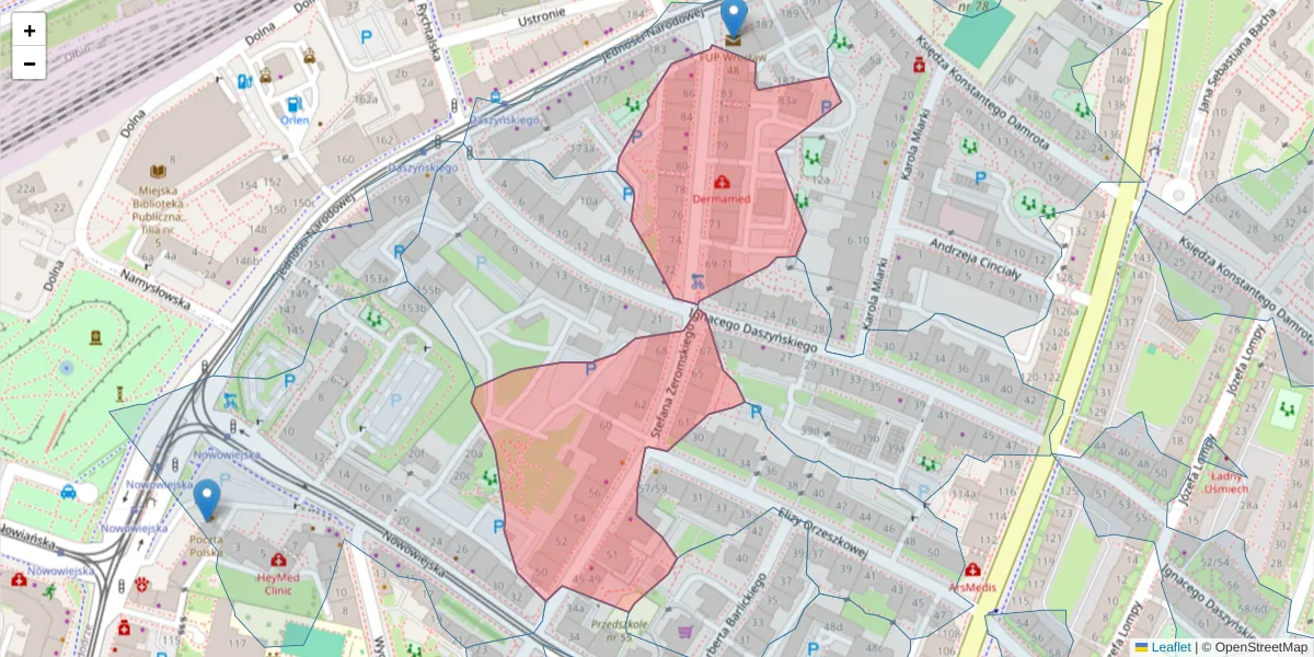 Szczegółowa mapa kodu pocztowego 50-312 z granicami, sąsiednimi kodami pocztowymi i urzędami pocztowymi