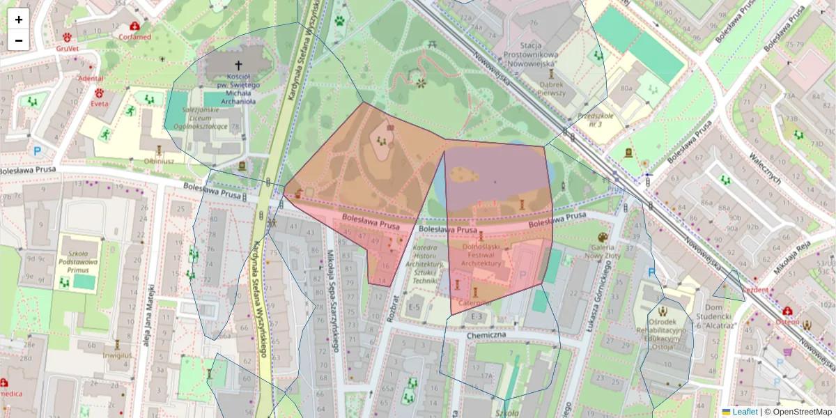 Szczegółowa mapa kodu pocztowego 50-317 z granicami, sąsiednimi kodami pocztowymi i urzędami pocztowymi