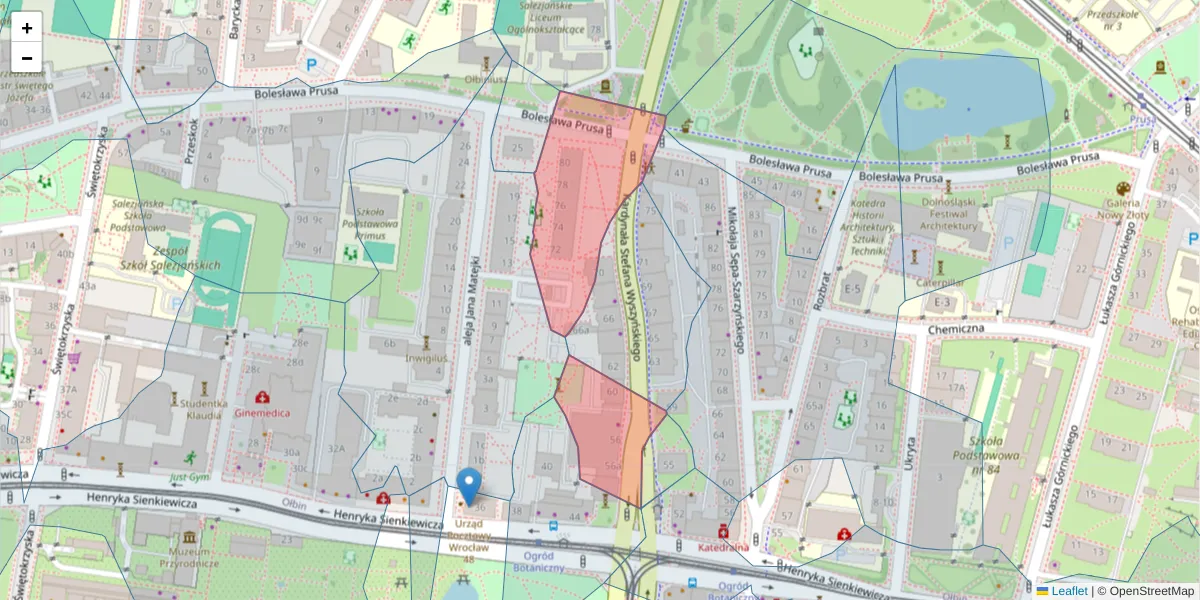 Szczegółowa mapa kodu pocztowego 50-331 z granicami, sąsiednimi kodami pocztowymi i urzędami pocztowymi