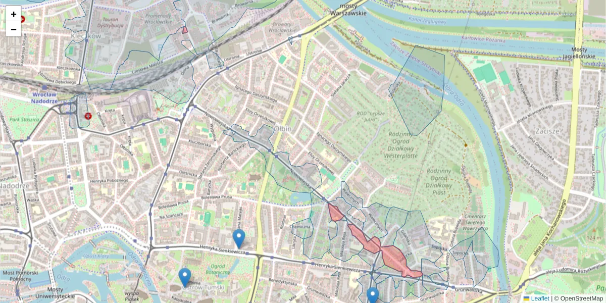 Szczegółowa mapa kodu pocztowego 50-340 z granicami, sąsiednimi kodami pocztowymi i urzędami pocztowymi