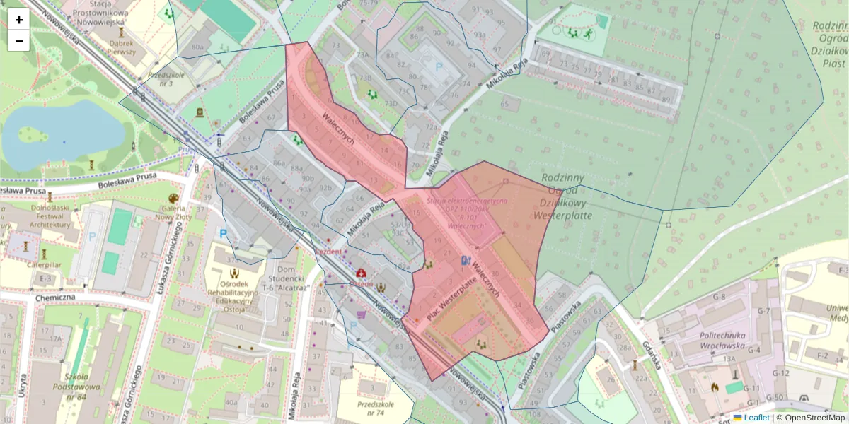 Szczegółowa mapa kodu pocztowego 50-341 z granicami, sąsiednimi kodami pocztowymi i urzędami pocztowymi