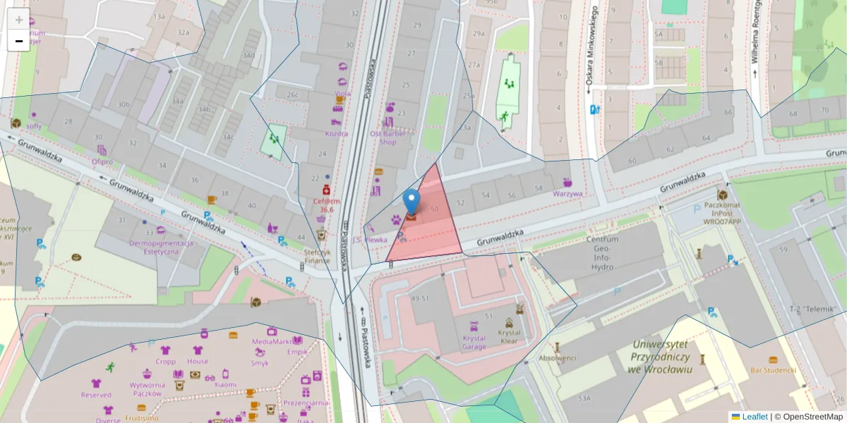 Szczegółowa mapa kodu pocztowego 50-342 z granicami, sąsiednimi kodami pocztowymi i urzędami pocztowymi