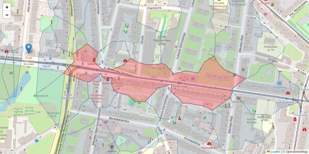 Szczegółowa mapa kodu pocztowego 50-349 z granicami, sąsiednimi kodami pocztowymi i urzędami pocztowymi
