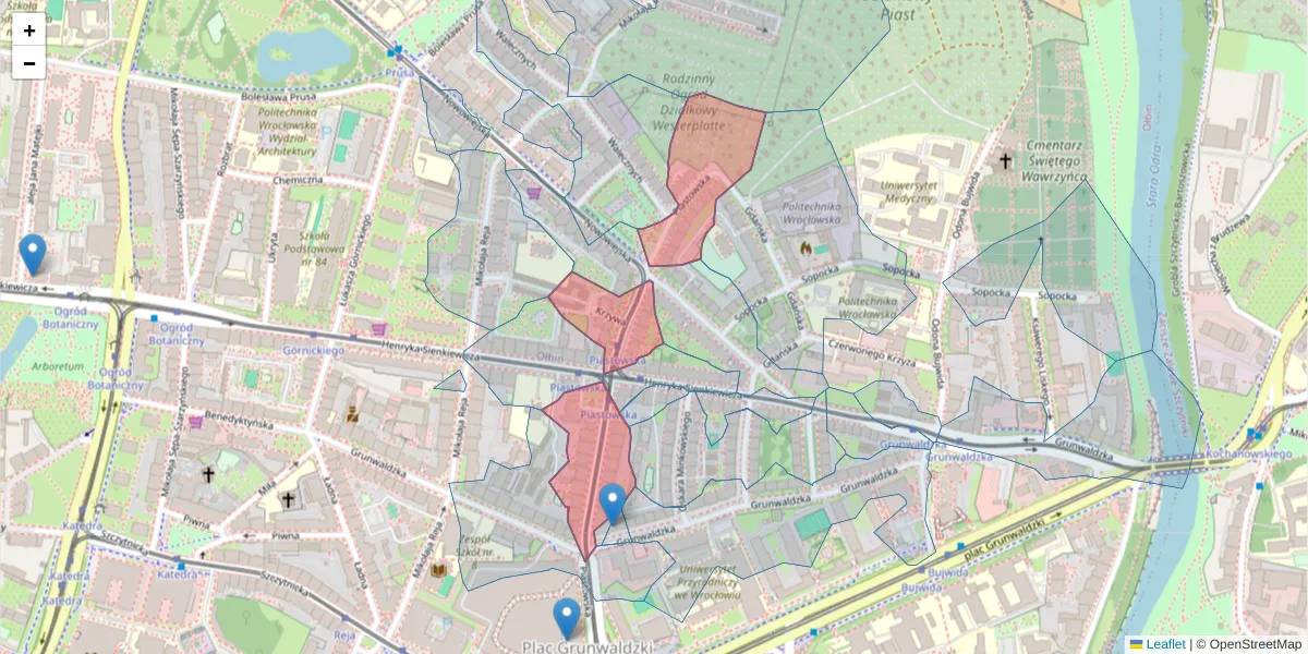 Szczegółowa mapa kodu pocztowego 50-361 z granicami, sąsiednimi kodami pocztowymi i urzędami pocztowymi