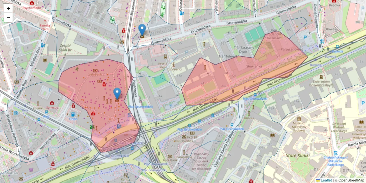 Szczegółowa mapa kodu pocztowego 50-363 z granicami, sąsiednimi kodami pocztowymi i urzędami pocztowymi