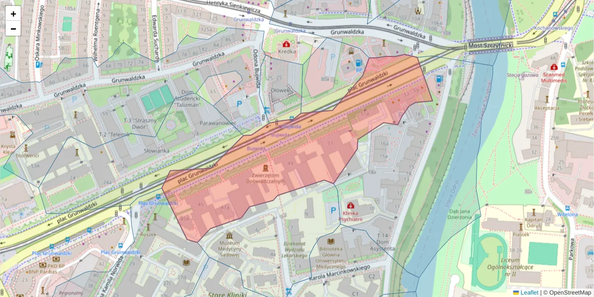 Szczegółowa mapa kodu pocztowego 50-366 z granicami, sąsiednimi kodami pocztowymi i urzędami pocztowymi