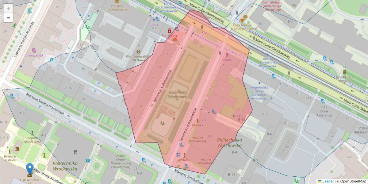 Szczegółowa mapa kodu pocztowego 50-371 z granicami, sąsiednimi kodami pocztowymi i urzędami pocztowymi