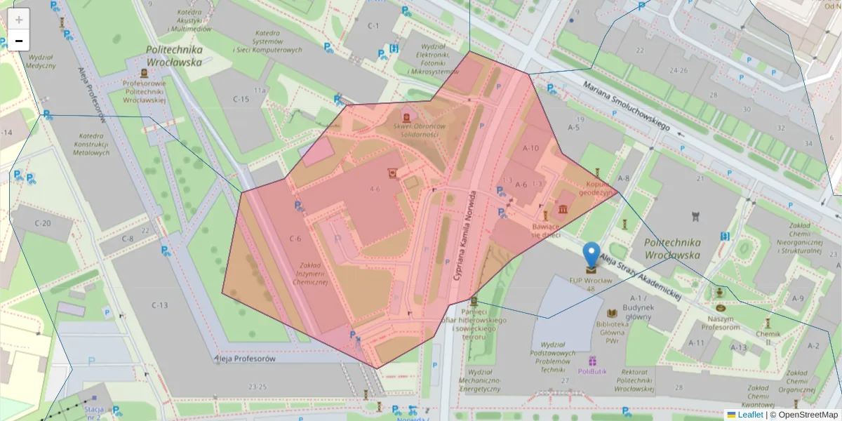 Szczegółowa mapa kodu pocztowego 50-373 z granicami, sąsiednimi kodami pocztowymi i urzędami pocztowymi