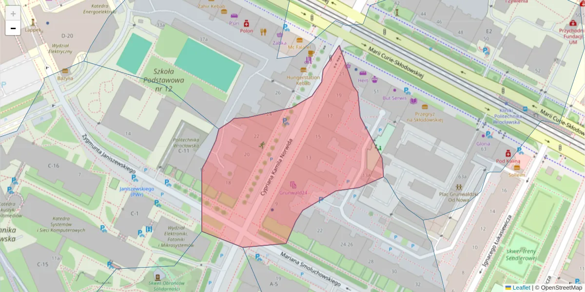 Szczegółowa mapa kodu pocztowego 50-374 z granicami, sąsiednimi kodami pocztowymi i urzędami pocztowymi