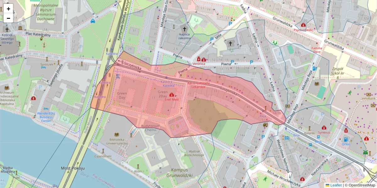 Szczegółowa mapa kodu pocztowego 50-382 z granicami, sąsiednimi kodami pocztowymi i urzędami pocztowymi