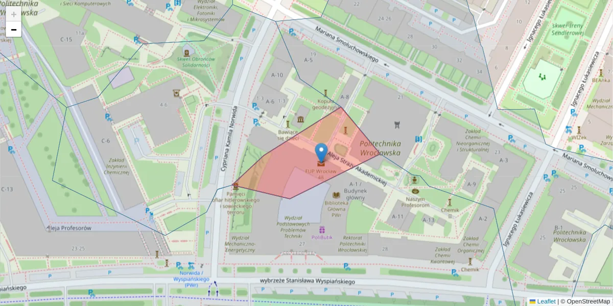 Szczegółowa mapa kodu pocztowego 50-386 z granicami, sąsiednimi kodami pocztowymi i urzędami pocztowymi