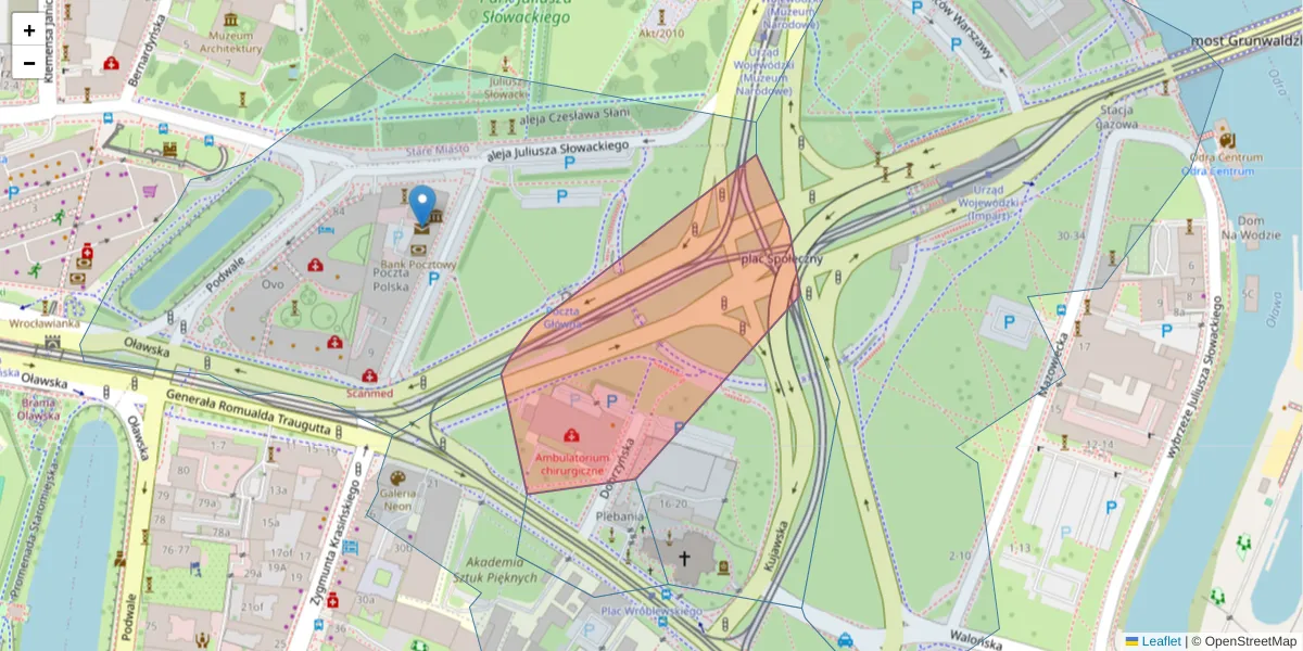 Szczegółowa mapa kodu pocztowego 50-403 z granicami, sąsiednimi kodami pocztowymi i urzędami pocztowymi