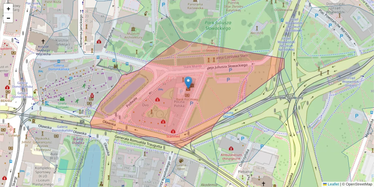 Szczegółowa mapa kodu pocztowego 50-414 z granicami, sąsiednimi kodami pocztowymi i urzędami pocztowymi
