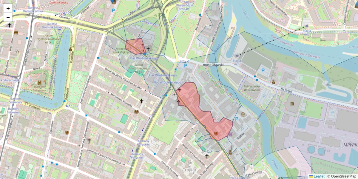 Szczegółowa mapa kodu pocztowego 50-418 z granicami, sąsiednimi kodami pocztowymi i urzędami pocztowymi