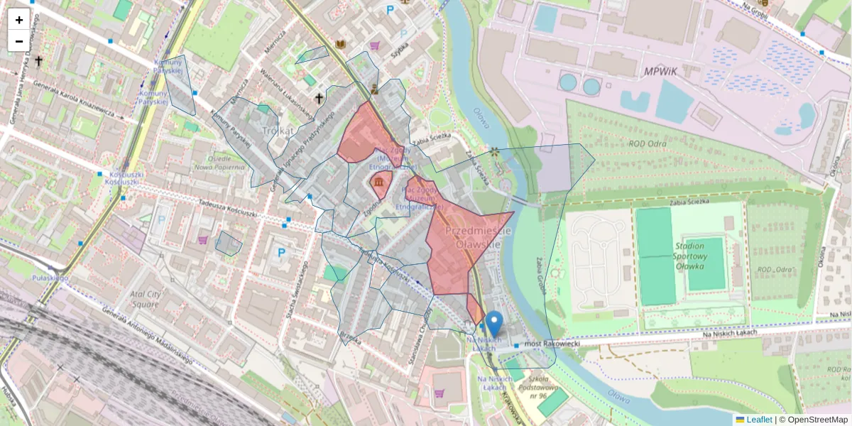 Szczegółowa mapa kodu pocztowego 50-419 z granicami, sąsiednimi kodami pocztowymi i urzędami pocztowymi