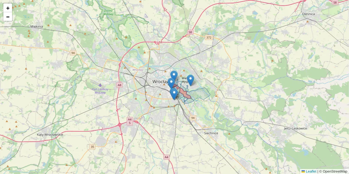 Szczegółowa mapa kodu pocztowego 50-421 z granicami, sąsiednimi kodami pocztowymi i urzędami pocztowymi