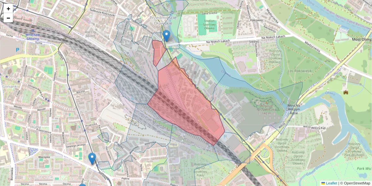 Szczegółowa mapa kodu pocztowego 50-424 z granicami, sąsiednimi kodami pocztowymi i urzędami pocztowymi