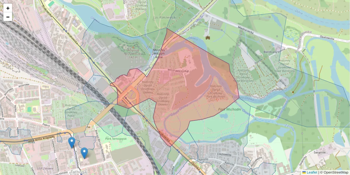 Szczegółowa mapa kodu pocztowego 50-429 z granicami, sąsiednimi kodami pocztowymi i urzędami pocztowymi
