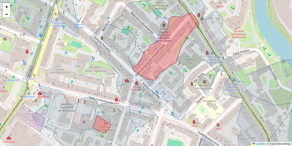 Szczegółowa mapa kodu pocztowego 50-434 z granicami, sąsiednimi kodami pocztowymi i urzędami pocztowymi