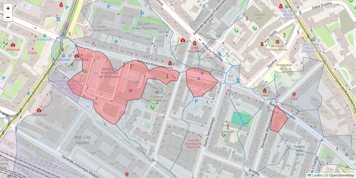 Szczegółowa mapa kodu pocztowego 50-440 z granicami, sąsiednimi kodami pocztowymi i urzędami pocztowymi