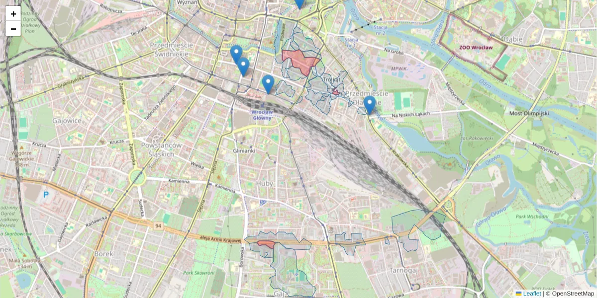Szczegółowa mapa kodu pocztowego 50-451 z granicami, sąsiednimi kodami pocztowymi i urzędami pocztowymi