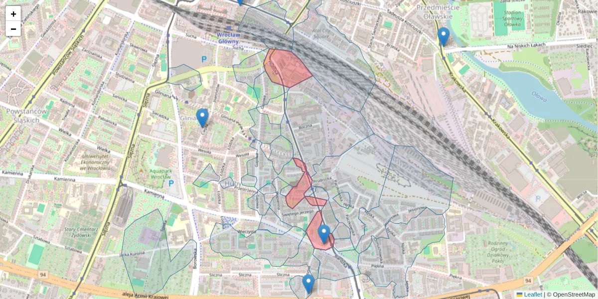 Szczegółowa mapa kodu pocztowego 50-501 z granicami, sąsiednimi kodami pocztowymi i urzędami pocztowymi