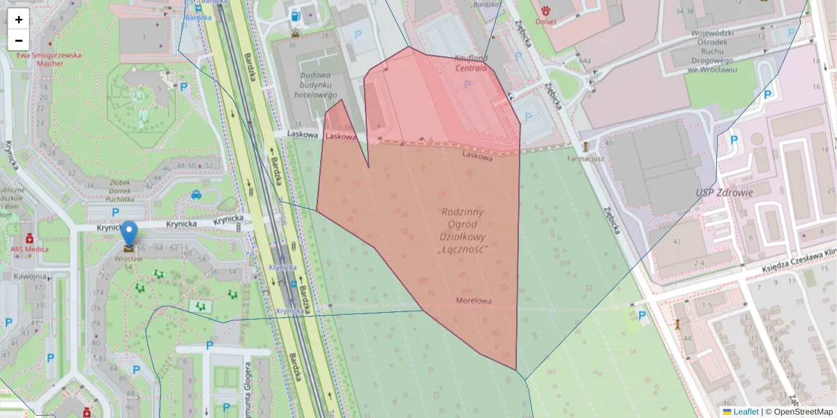 Szczegółowa mapa kodu pocztowego 50-510 z granicami, sąsiednimi kodami pocztowymi i urzędami pocztowymi