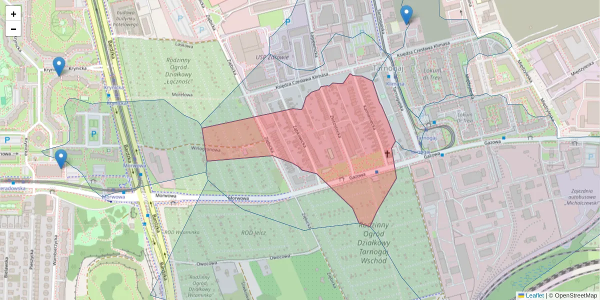 Szczegółowa mapa kodu pocztowego 50-511 z granicami, sąsiednimi kodami pocztowymi i urzędami pocztowymi