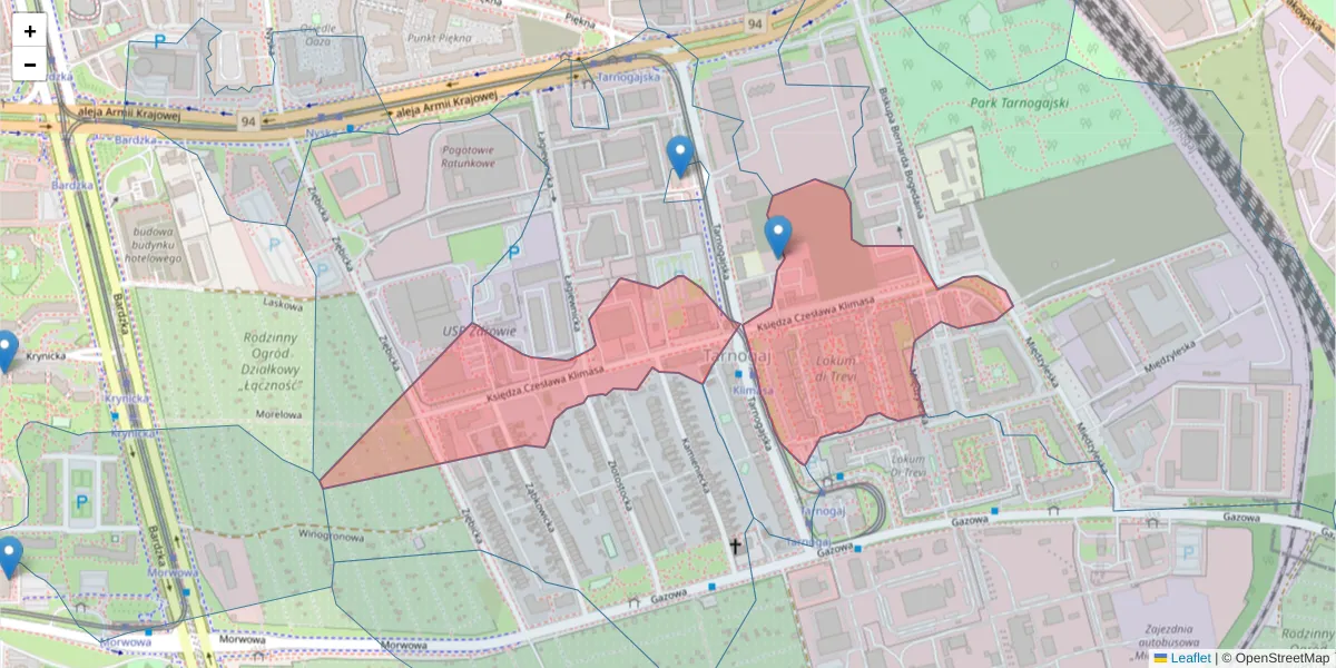 Szczegółowa mapa kodu pocztowego 50-515 z granicami, sąsiednimi kodami pocztowymi i urzędami pocztowymi