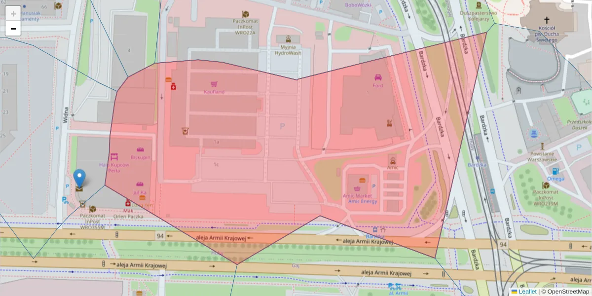 Szczegółowa mapa kodu pocztowego 50-516 z granicami, sąsiednimi kodami pocztowymi i urzędami pocztowymi