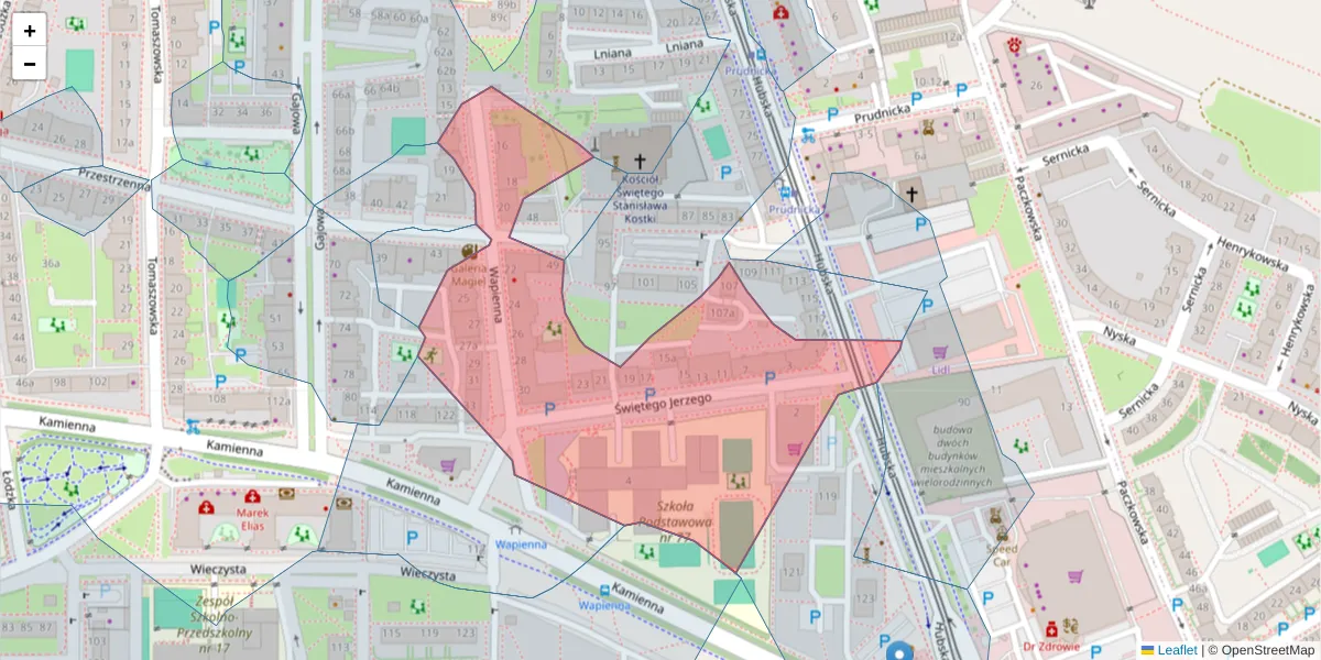 Szczegółowa mapa kodu pocztowego 50-518 z granicami, sąsiednimi kodami pocztowymi i urzędami pocztowymi