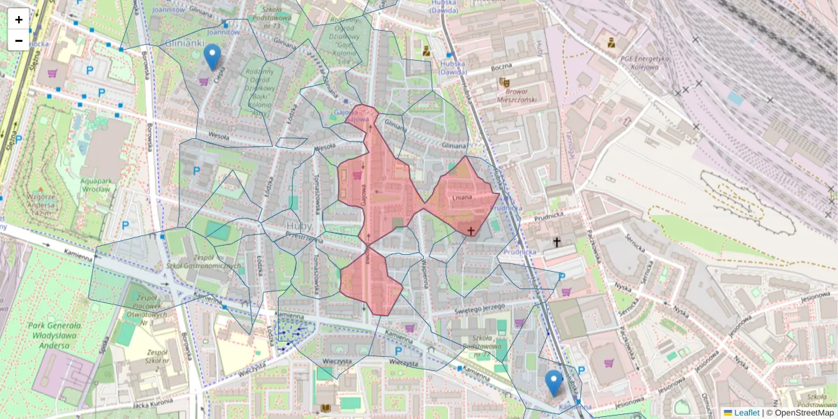 Szczegółowa mapa kodu pocztowego 50-520 z granicami, sąsiednimi kodami pocztowymi i urzędami pocztowymi